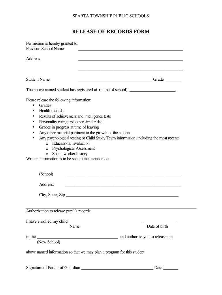 Request for School Records and Release Authorization  Form