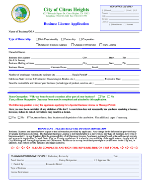 Citrus Heights Business License Form