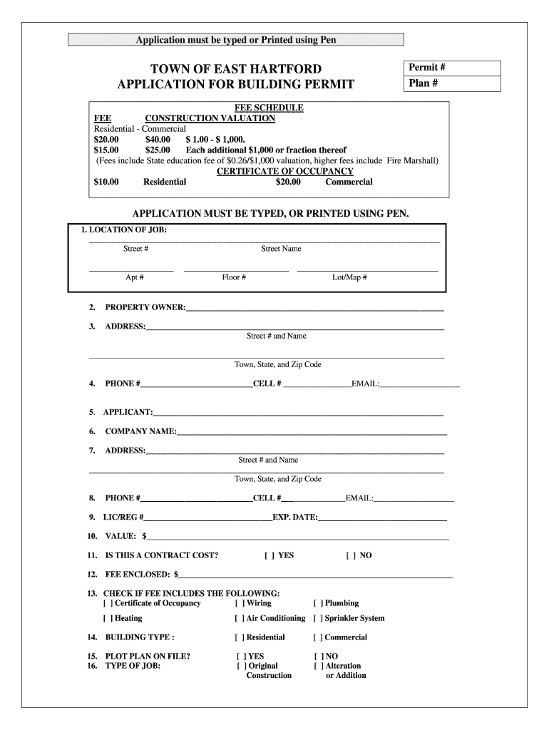 Get and Sign TOWN of EAST HARTFORD APPLICATION for BUILDING PERMIT  Form