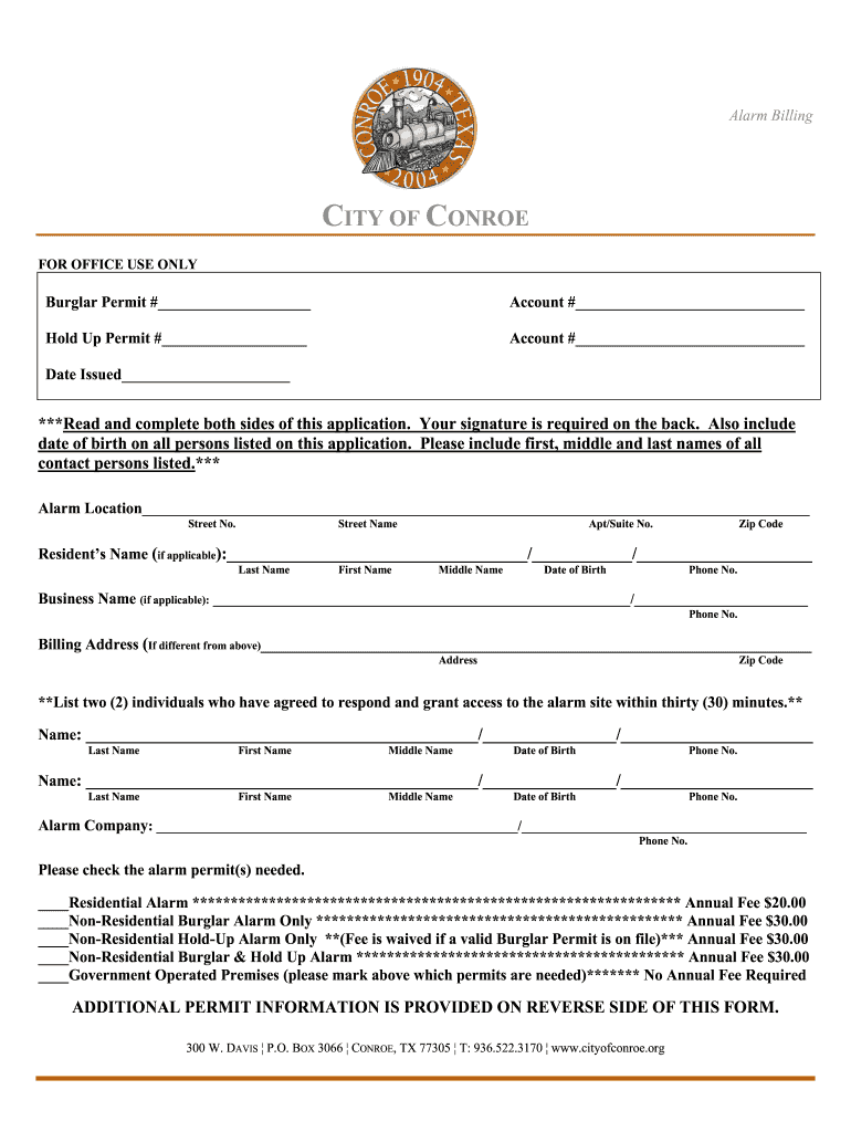 City of Conroe Alarm Permit  Form