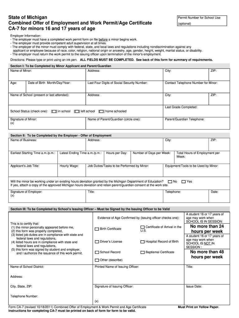 Work Permit Michigan  Form