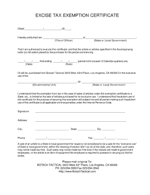 Federal Excise Tax Exemption Certificate PDF  Form