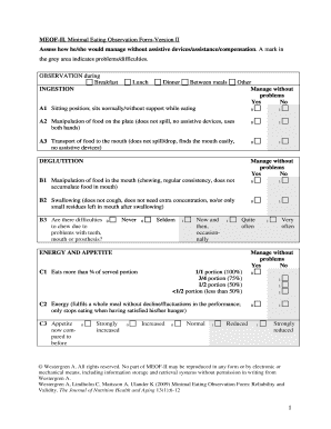 MEOF II, Minimal Eating Observation Form Version II Assess How He