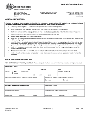  Cisv Health Form 2012-2024