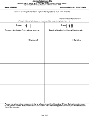 Acknowledgement Slip Check  Form