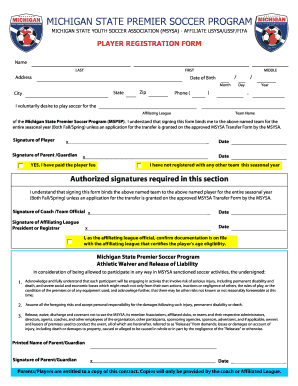 Msysa Premier Player Registration PDF Form