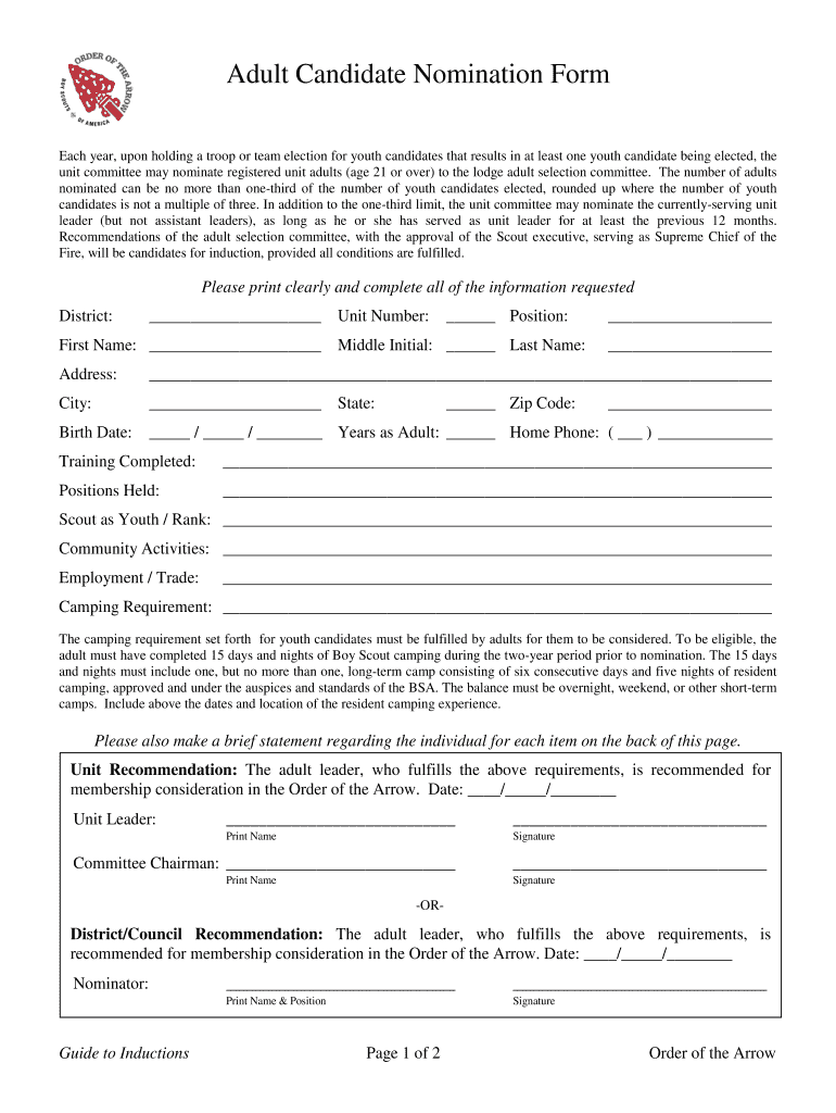 Get and Sign How to Fill Out a Order of the Arrow Adult Candidate Form 2012