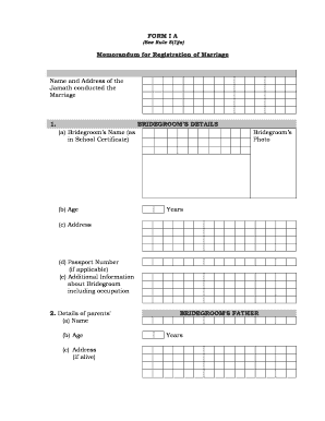 Memorandum for Registration of Marriage Kerala  Form