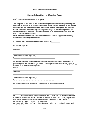 Ohio Fillable Home Notification Form
