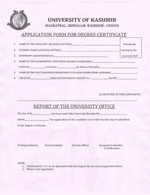 Kashmir University Marks Card Download  Form