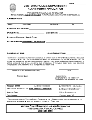 Alarm Permit City of Ventura Cityofventura  Form