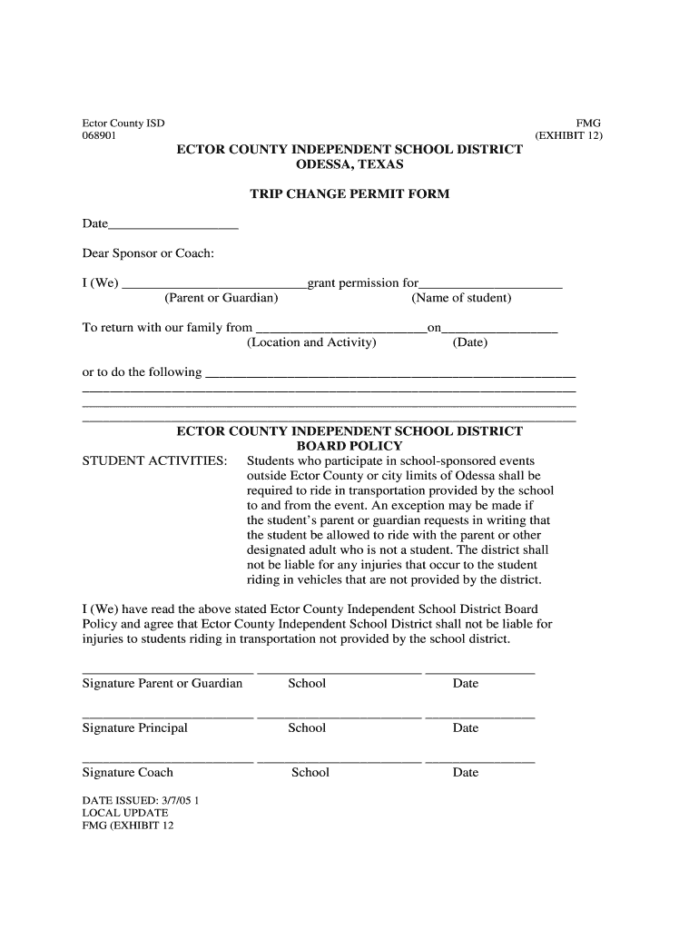  Trip Change Form 2005-2024