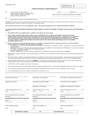 Pre Power Agreement &amp; Min Requirements Form Orange County