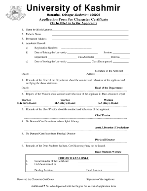 Application for Character Certificate  Form
