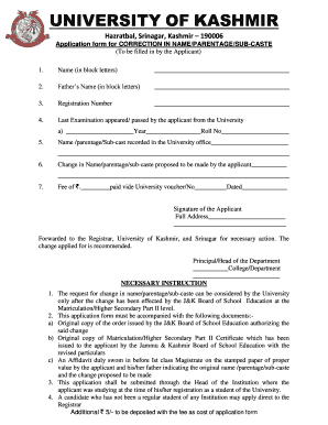 Kashmir University Student Details  Form