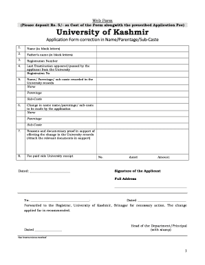 Application for Correction of Date of Birth in University  Form