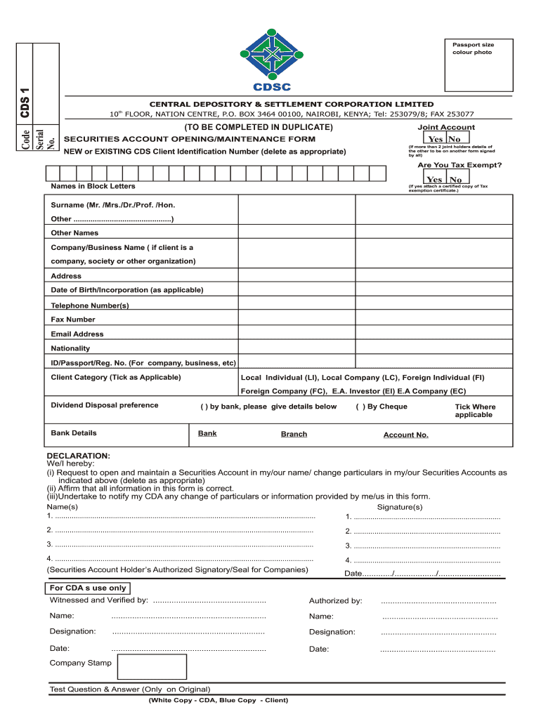 Cds Account  Form