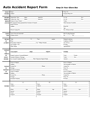 Auto Accident Report Form Keep in Your Glove Box