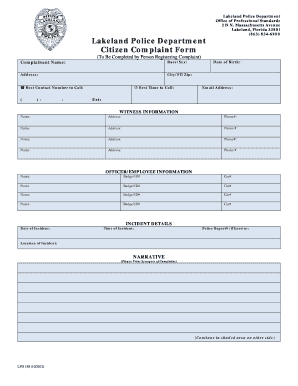 Lakeland Police Department Citizen Concern Form