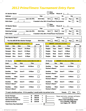 Sam&#039;s Town Prime Timers Bowling Tournament  Form