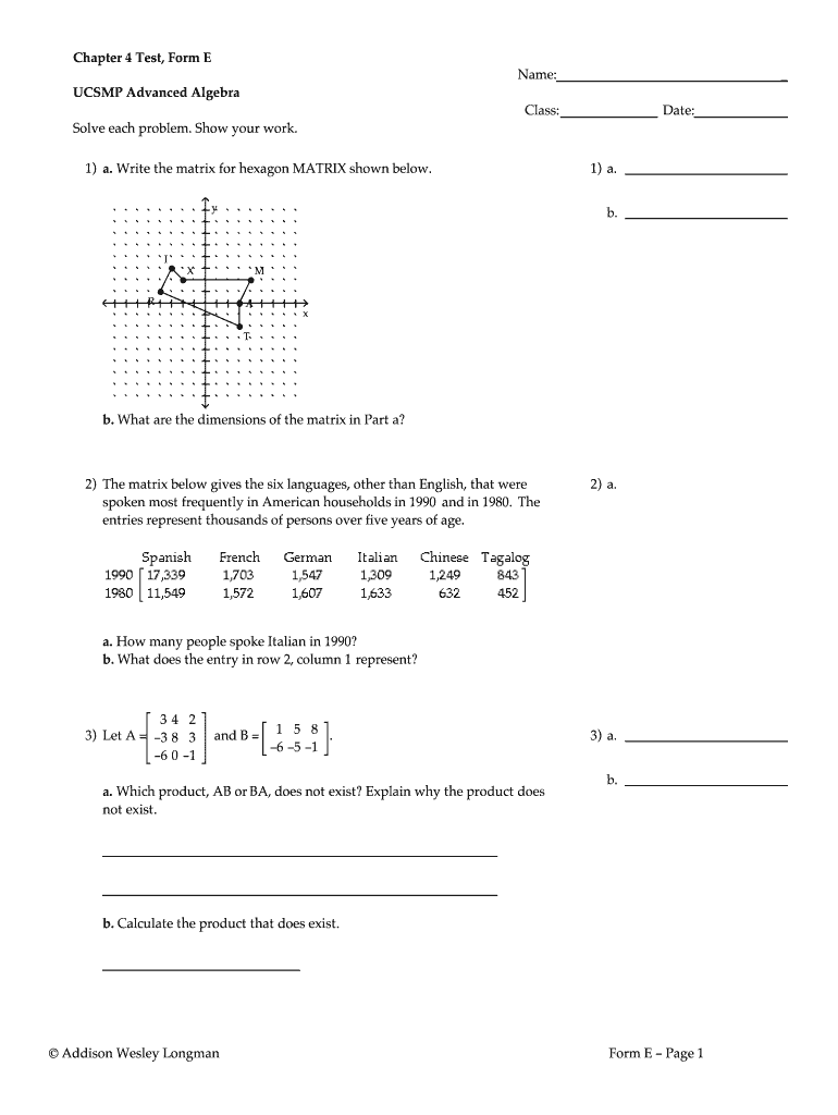 Ucsmp Advanced Algebra Answer Key  Form