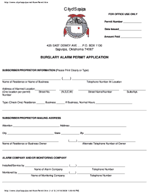 City of Sapulpa Burglary Alarm Form