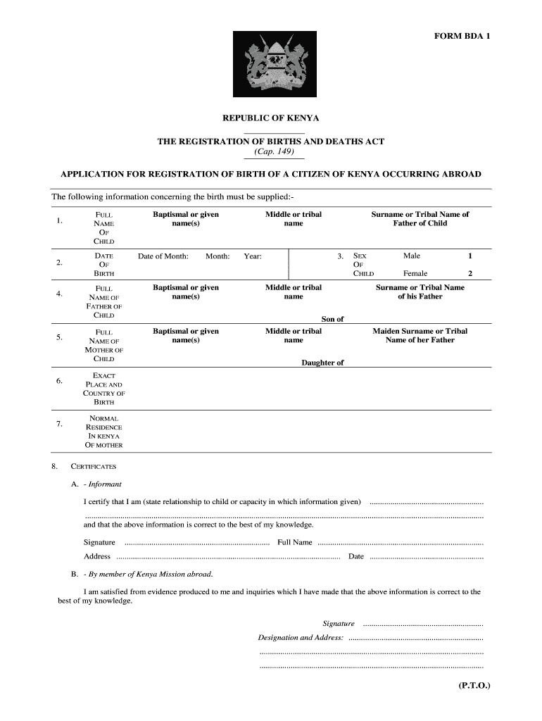  Form of Bda in E Citizen in Kenya 1986-2024