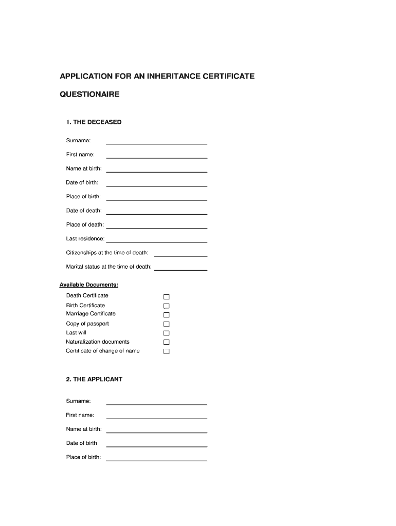 Application for an Inheritance Certificate Siewer Net  Form