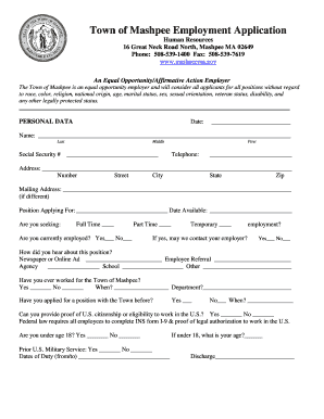 Town of Mashpee Jobs  Form