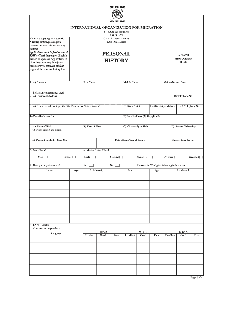 Iom Personal History Form