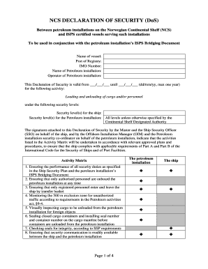 Declaration of Security  Form