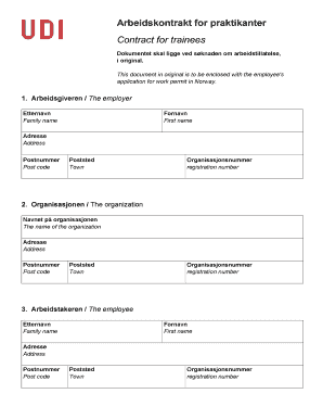 Standardisert Arbeidskontrakt for Praktikanter Standardized UDI  Form