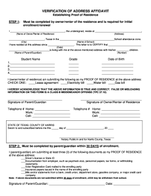 Verification of Address Affidavit  Form