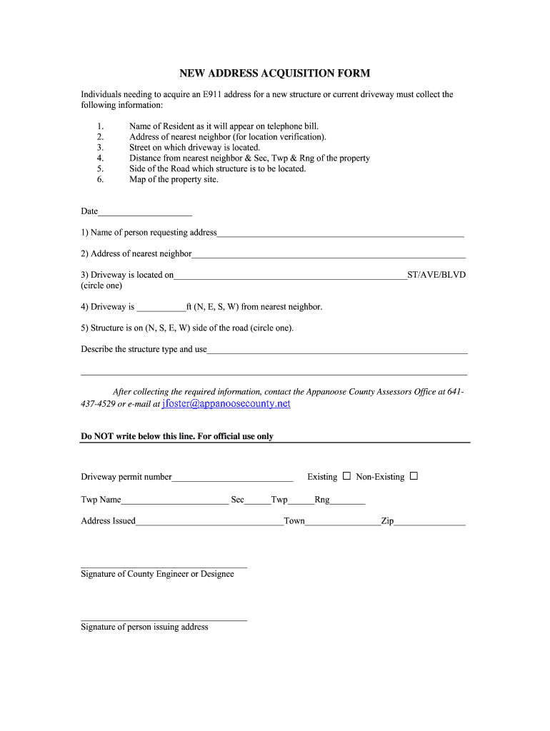 New Address Aquisition Form  Appanoose County, Iowa