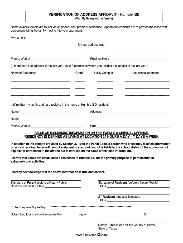 Address Affidavit  Form