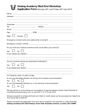 Workshop Admission Form Format
