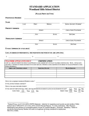 WHSD Standard Application Woodland Hills School District  Form