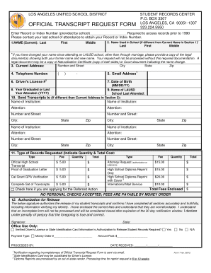 Lausd Transcripts  Form