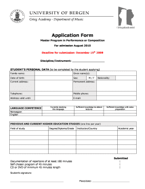 University of Bergen Application Form