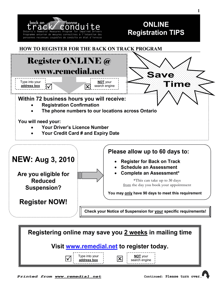 Register ONLINE Www Remedial Net Save Time  Form