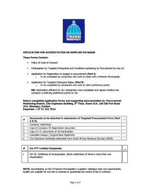 Ethekwini Municipality Database Registration Forms