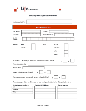 Hospital Job Application Form PDF 2008