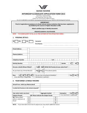 Rand Water Application Form