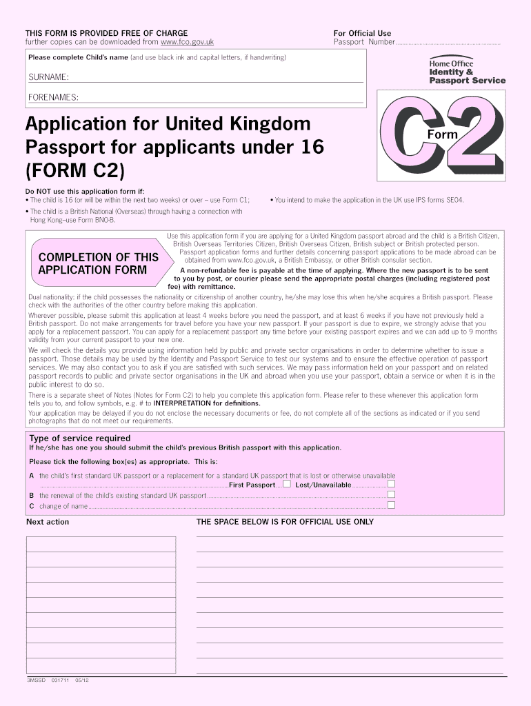  British Passport Application Form 2012-2024