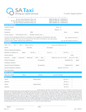 Sa Taxi Finance Application Form