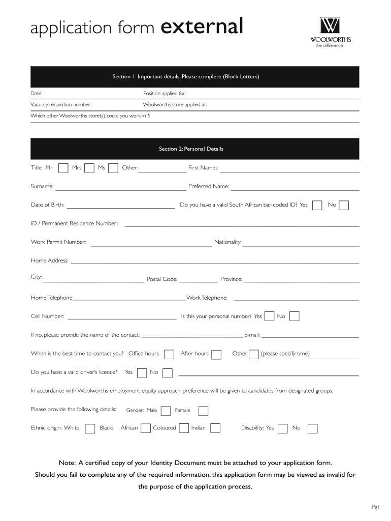 Woolworths Job Application Form