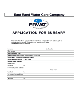 Rand Water Bursaries Form