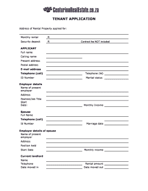 Centurion Real Estate Application Form