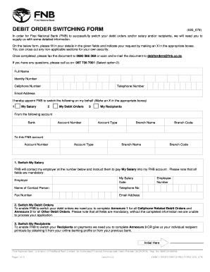 Fnb Debit Order Switching  Form