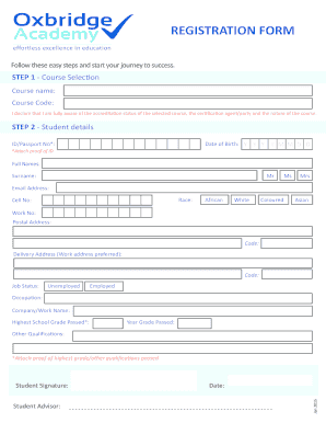 Oxbridge Academy Debit Order Arrangement Form